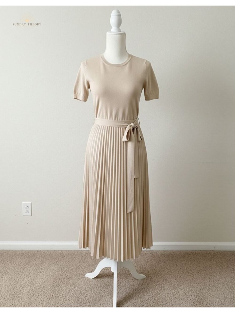 ZESICA Rib Knit Midi Dress Short Sleeve A-Line Chiffon - Picture 2 of 6